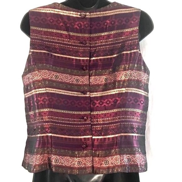Vintage Gold Lamé Tapestry Blouse 14 Top Metallic Striped Evening Party NYE - Picture 4 of 7